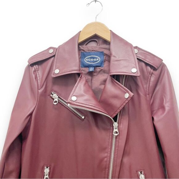 Scoop Faux Leather Moto Jacket Tawny Port Wine Biker Jacket Women’s Size Small - Picture 8 of 12